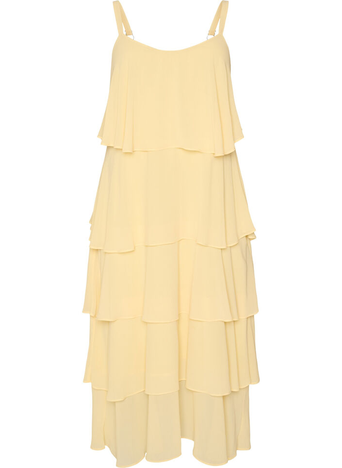 Robe maxi avec plusieurs couches de volants et cape amovible, Jaune clair, Packshot image number 3