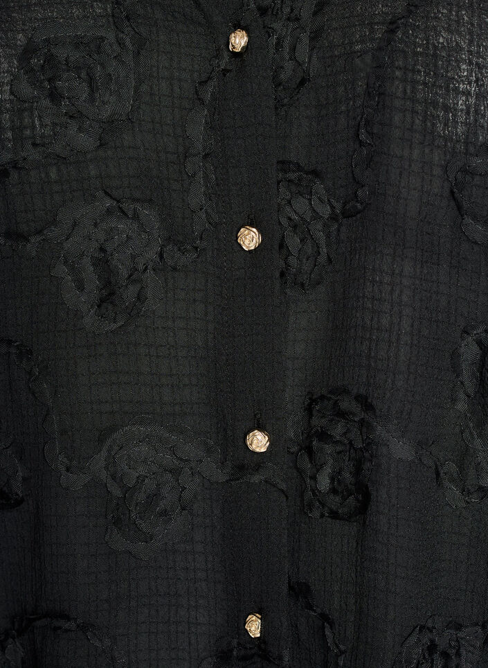 Bluse mit kurzen &Auml;rmeln und 3D-Bl&uuml;tenmuster, Black, Packshot image number 2