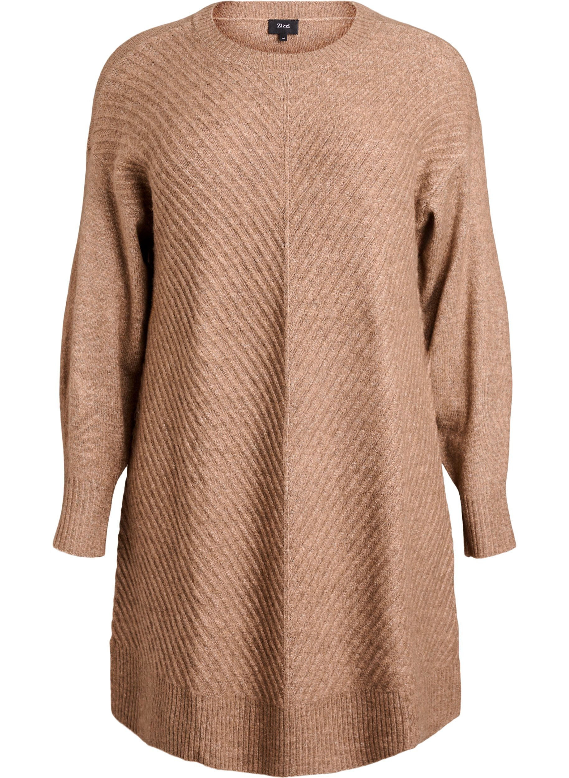 ZizziRobe courte en maille avec un motif textur&eacute; en V, Camel, Packshot image number 0