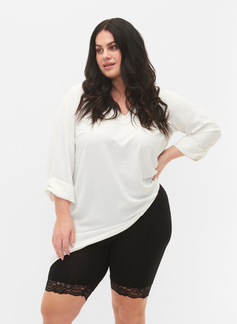 Fahrradshorts mit Spitzensaum, Schwarz, Model image number 3