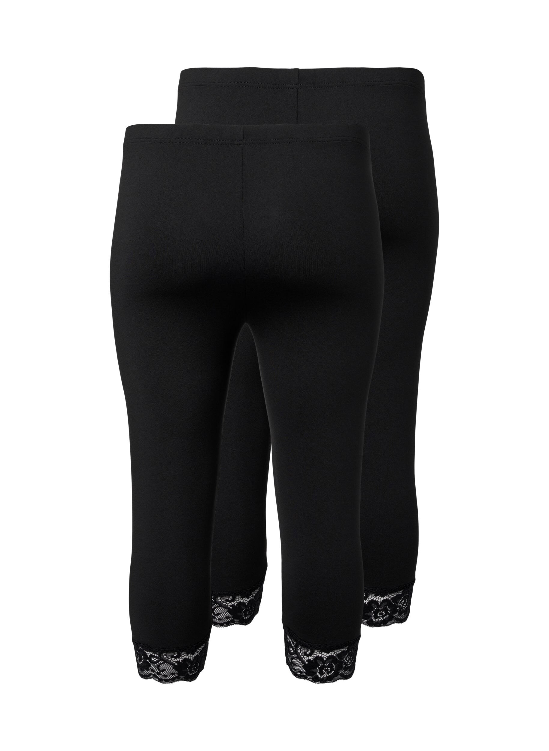 Zizzi Lot de 2 de leggings 3/4 avec bordure en dentelle, Black / Black, Packshot image number 1