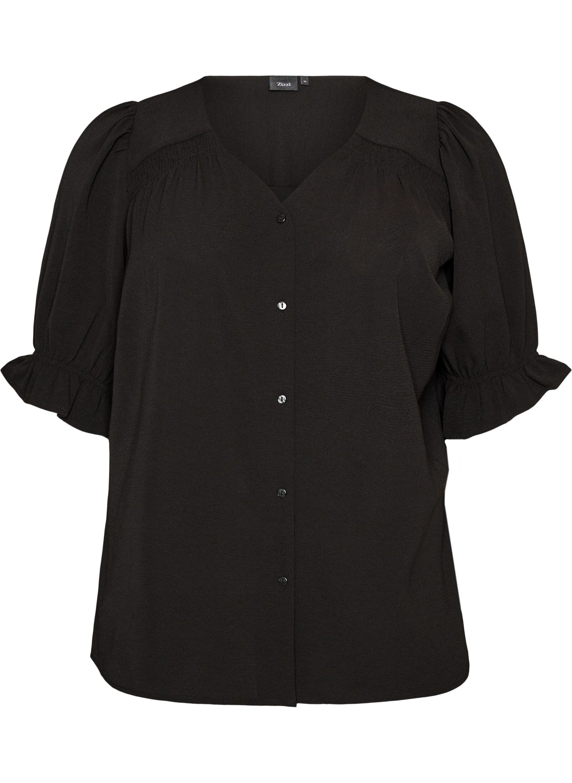 ZizziHemdbluse mit 1/2-&Auml;rmeln, Schwarz, Packshot image number 0