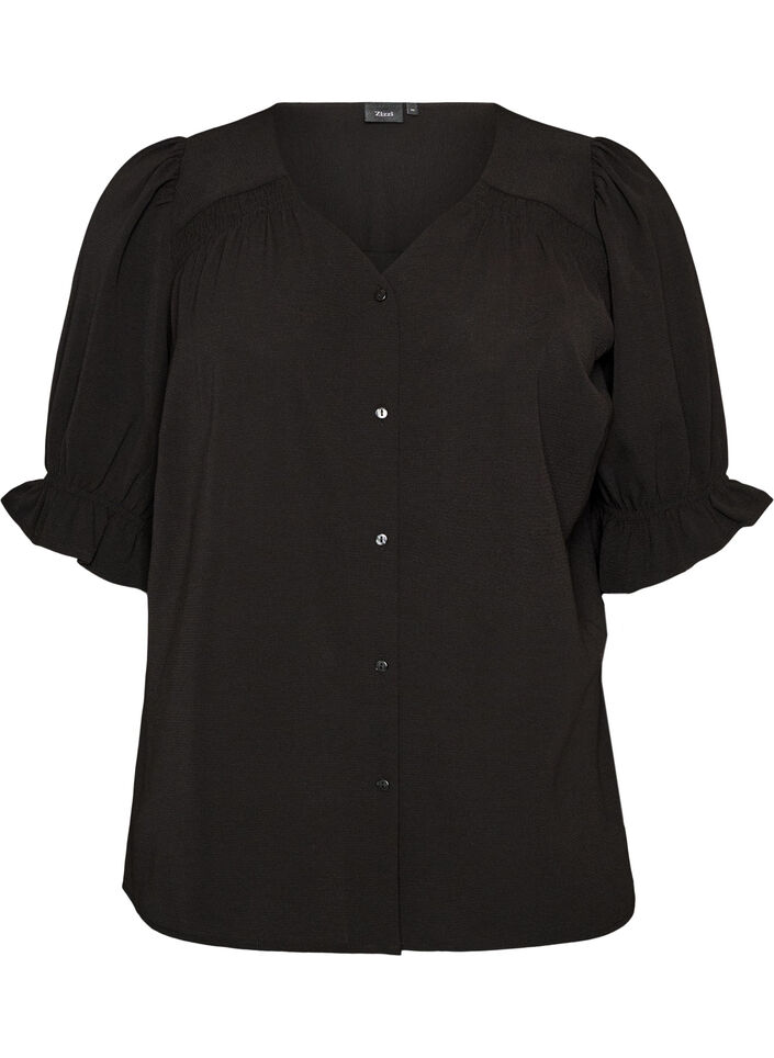 Hemdbluse mit 1/2-&Auml;rmeln, Schwarz, Packshot image number 0
