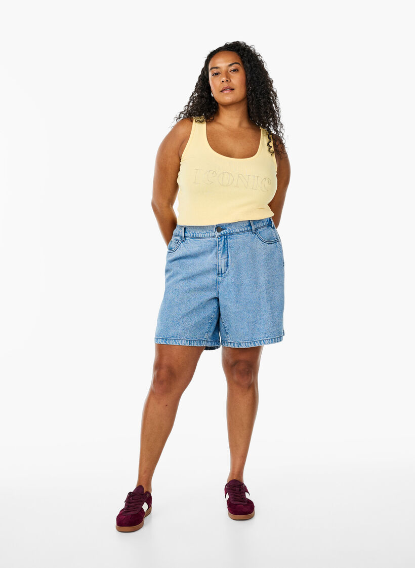 Schmal geschnittenes Tank-Top mit Strasssteinen, Gelb, Model image number 1