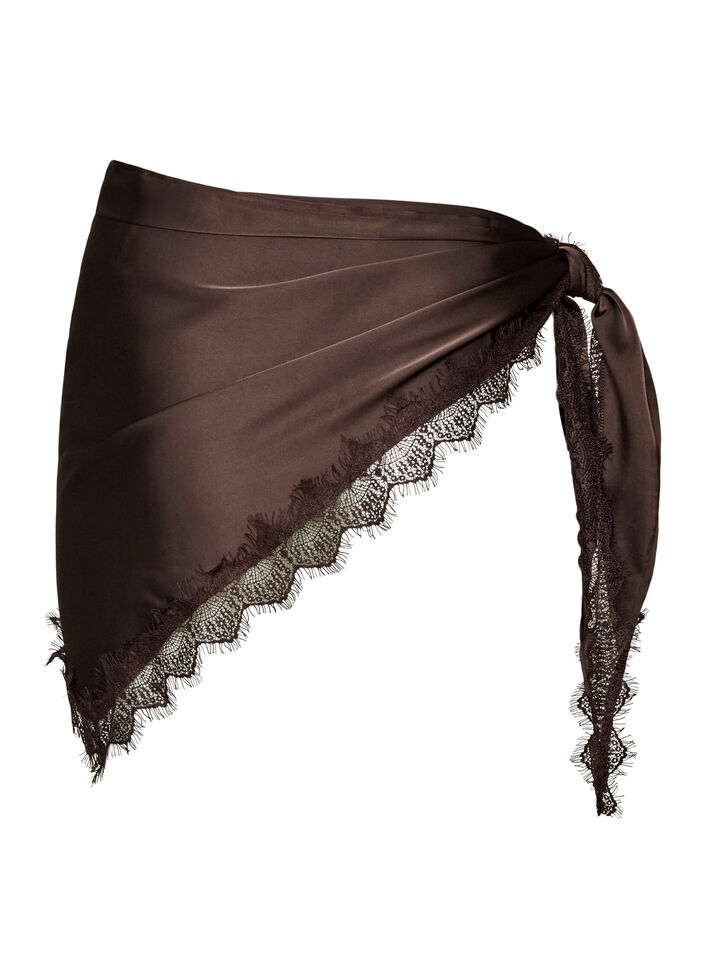 Schal aus Satin mit Spitzensaum, Braun, Packshot image number 1