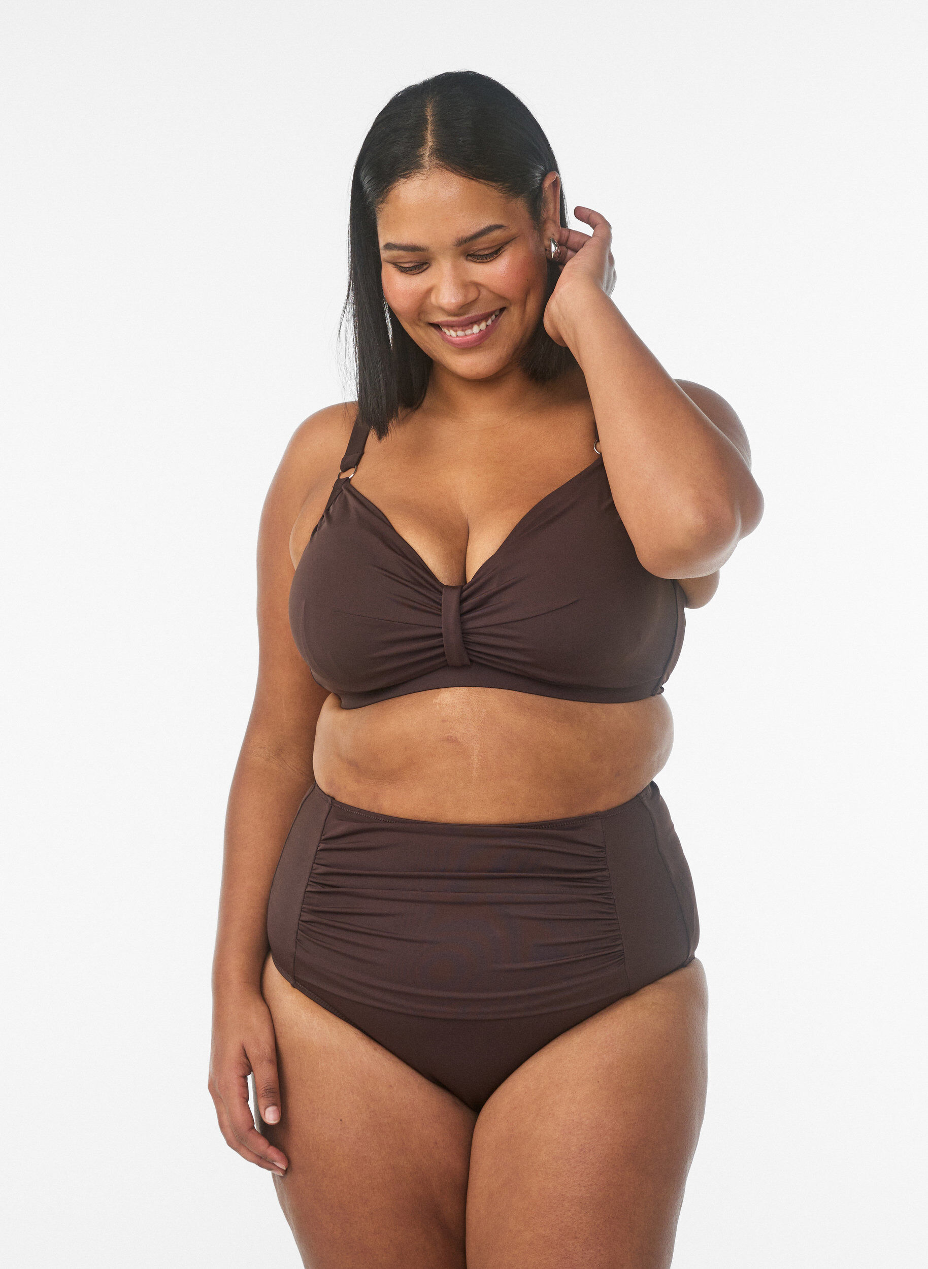 Bas de bikini &agrave; taille haute, Marron, Model