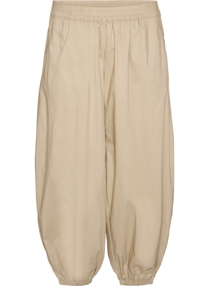 Ballonhose mit Taschen und elastischem Bund, Beige, Packshot image number 0