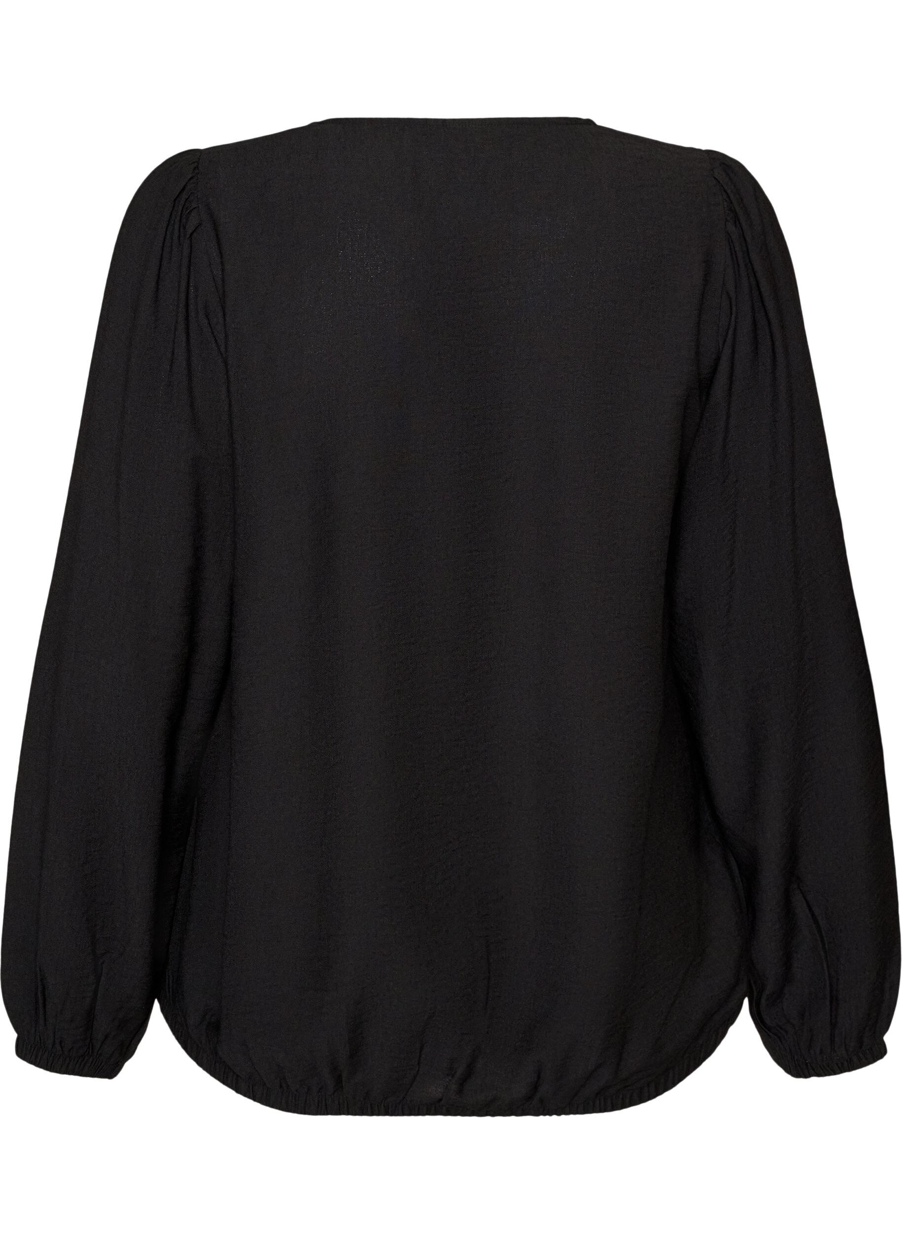 ZizziViskosebluse mit V-Ausschnitt und Ballonform, Schwarz, Packshot image number 1