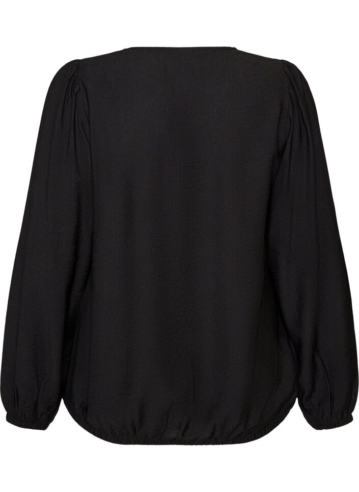 Viskosebluse mit V-Ausschnitt und Ballonform, Schwarz, Packshot image number 1