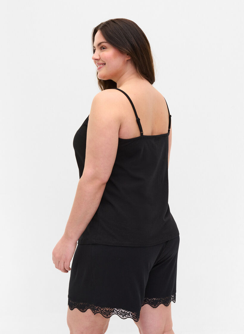 Chemise de nuit en coton avec bordure en dentelle, Black, Model image number 1