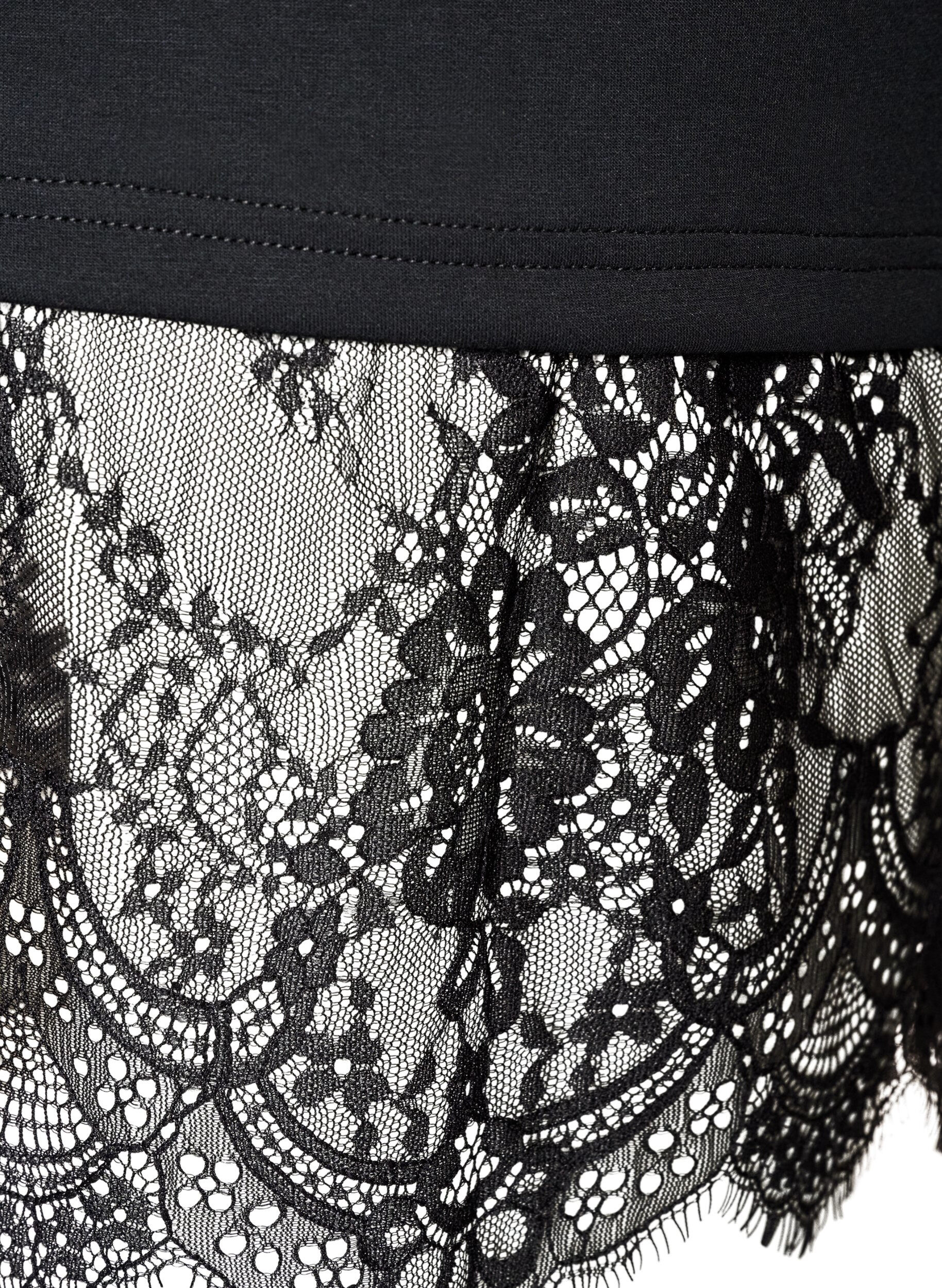 ZizziBluse mit Mesh-&Auml;rmeln und Spitzenbesatz, Schwarz, Packshot image number 3