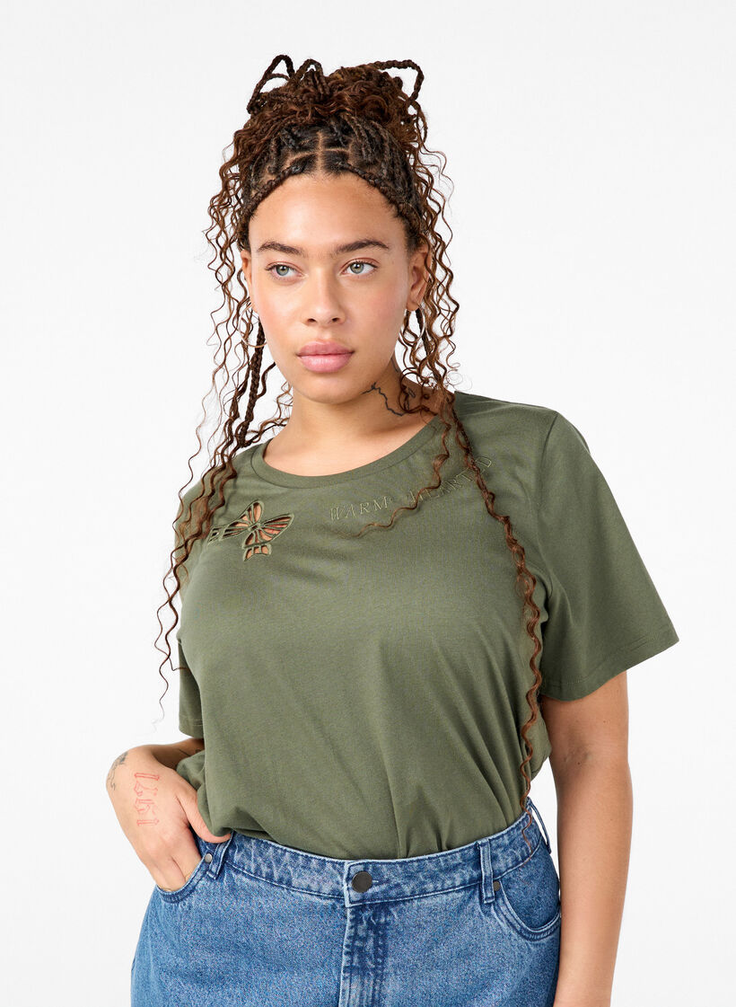 T-shirt en coton biologique avec nœud, Thyme, Model image number 0