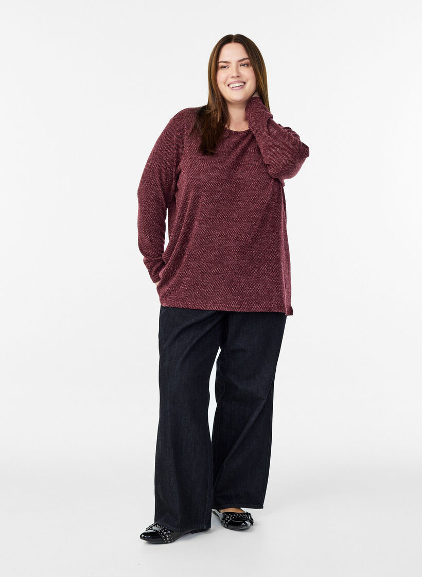 Blouse &agrave; manches longues avec texture, Bordeaux fonc&eacute;, Model image number 1