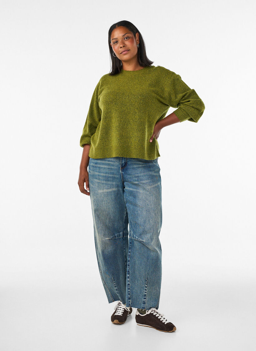 Chemisier en maille avec boutons d&eacute;coratifs, Vert clair, Model image number 1