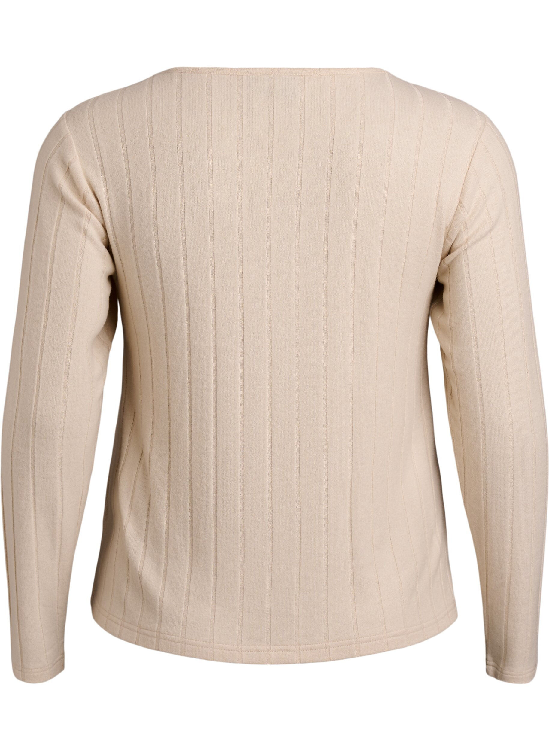Zizzi Bluse aus Jersey mit eckigem Ausschnitt und Rippstruktur, Beige, Packshot image number 1
