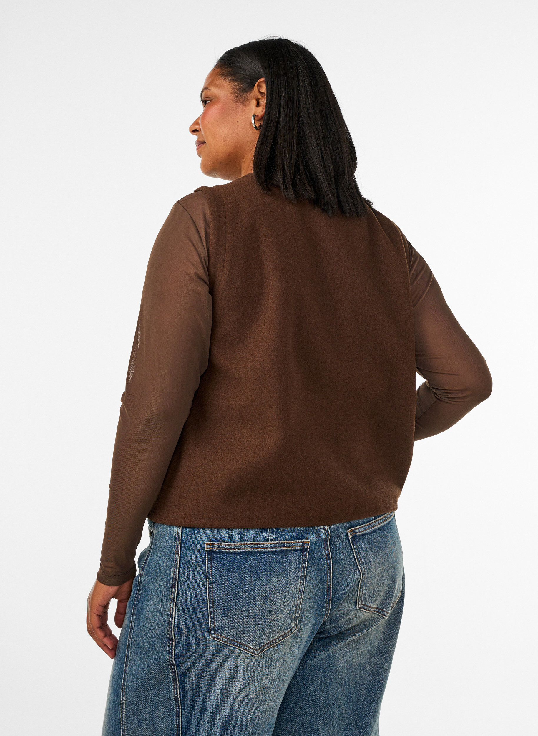 ZizziMeshbluse mit langen &Auml;rmeln, Braun, Model image number 2