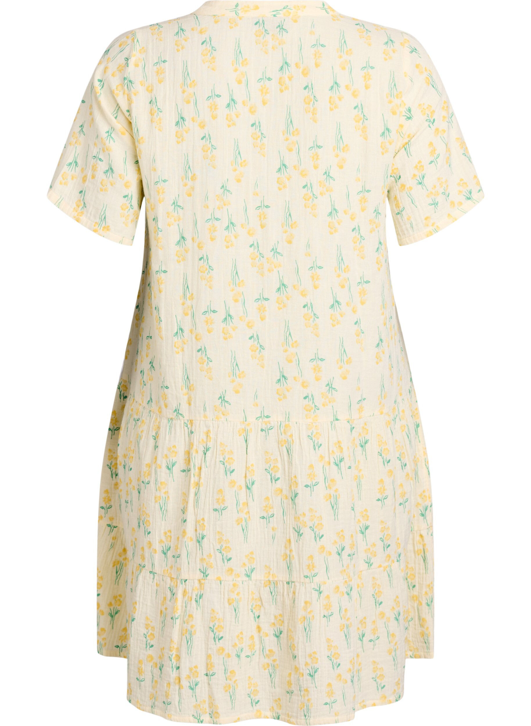 ZizziKurzes A-Linien-Kleid aus Baumwollmusselin, Gelb, Packshot image number 1