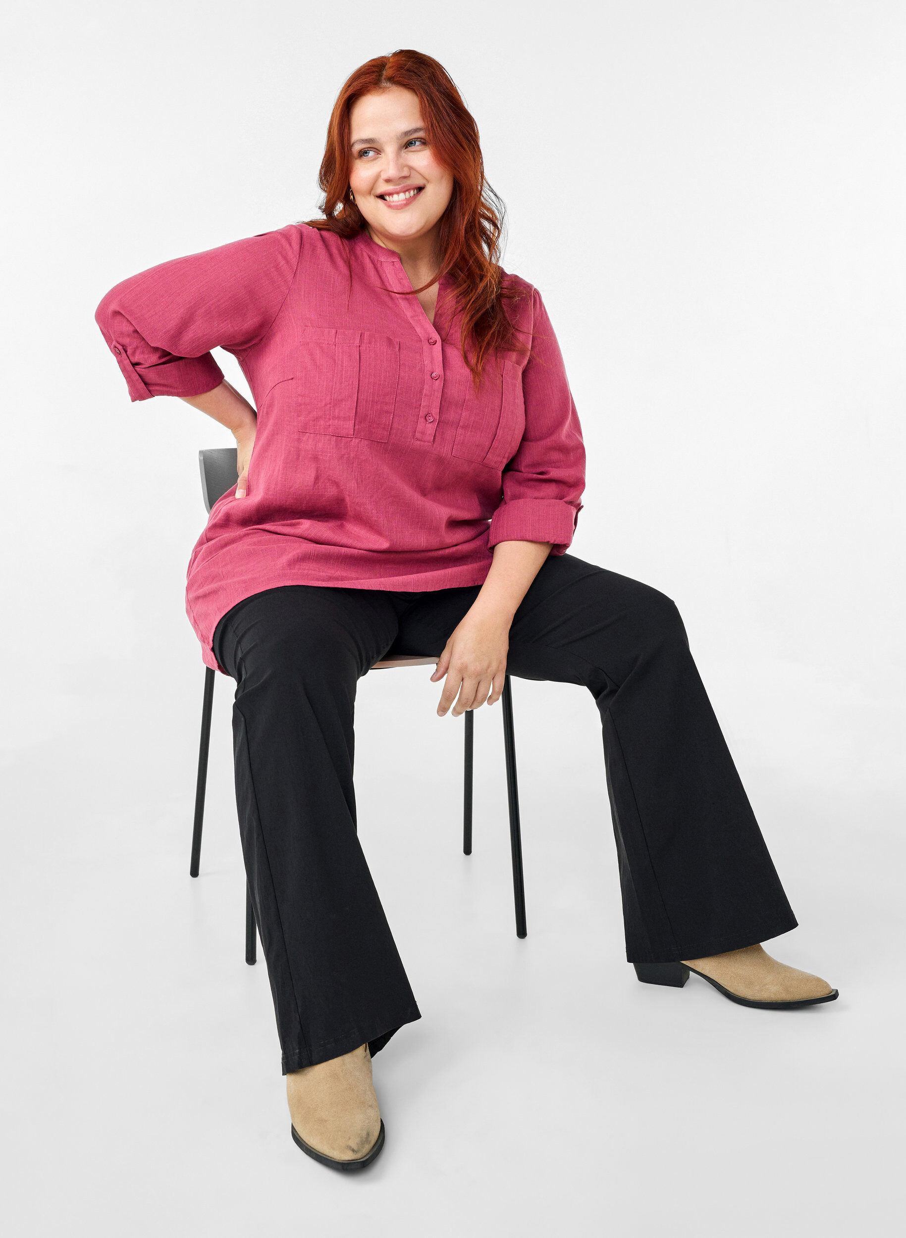 Zizzi Baumwolltunika mit 3/4-&Auml;rmeln, Malaga, Image image number 0