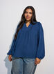 Blouse avec col en V et bande en crochet, Bleu, Model image number 0