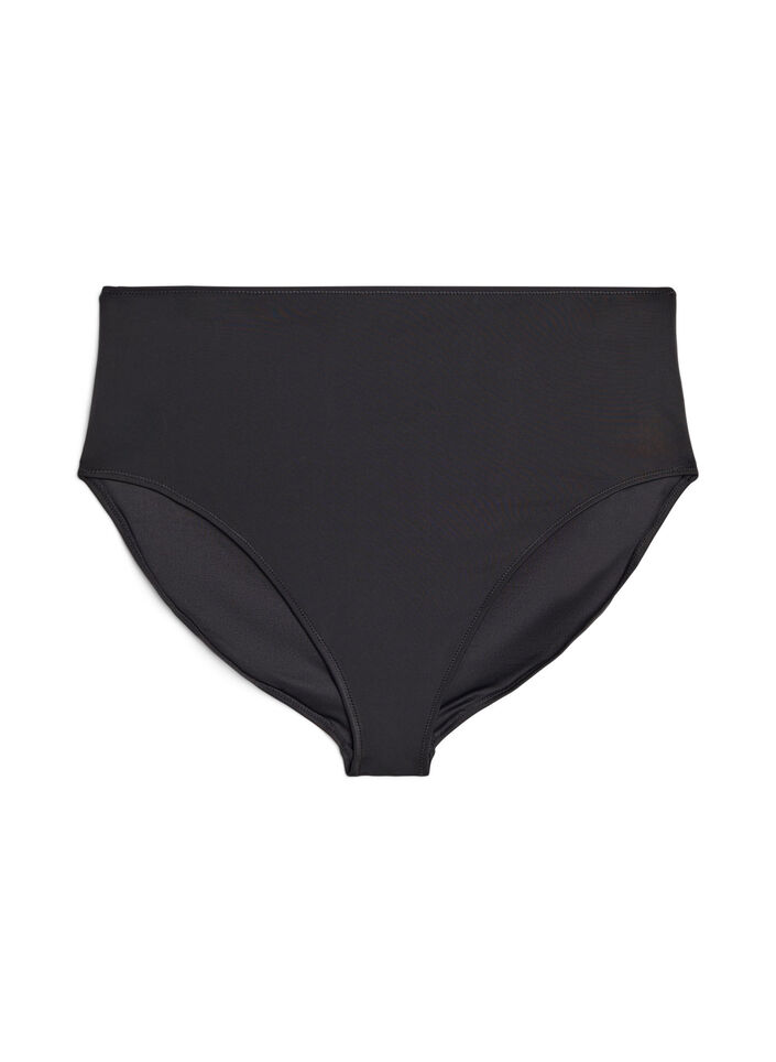 Einfarbige hoch taillierte Bikinihose, Schwarz, Packshot image number 0