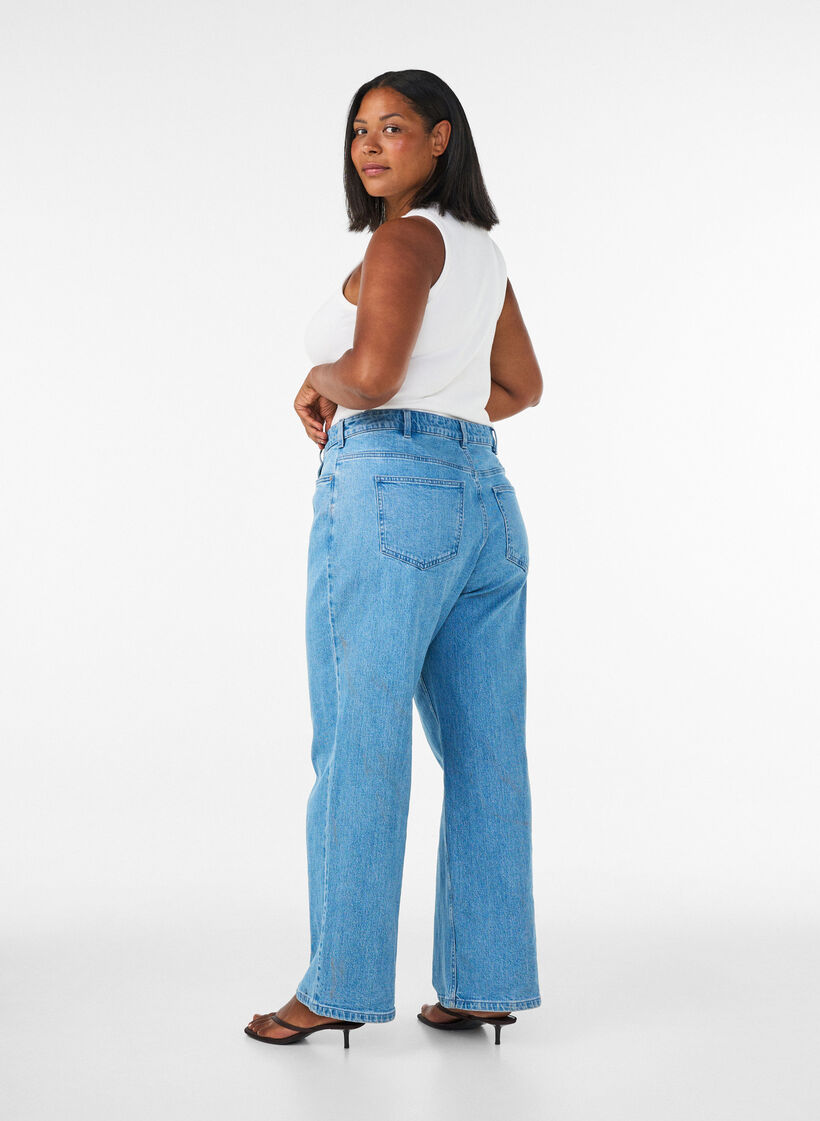 Jean coupe ample taille haute, Bleu Clair, Model image number 1