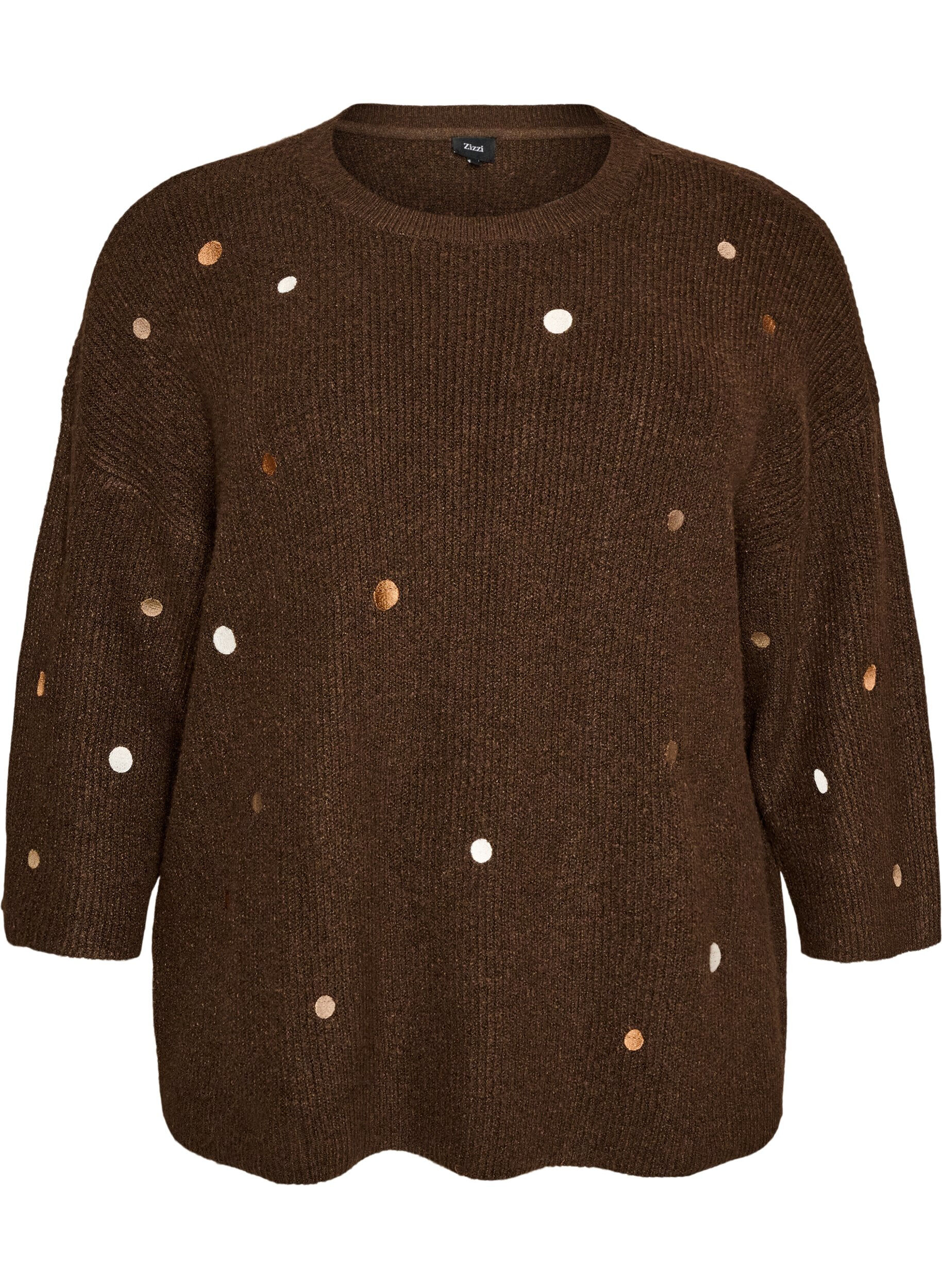 ZizziBlouse en maille avec de petits motifs brod&eacute;s, Marron, Packshot image number 0
