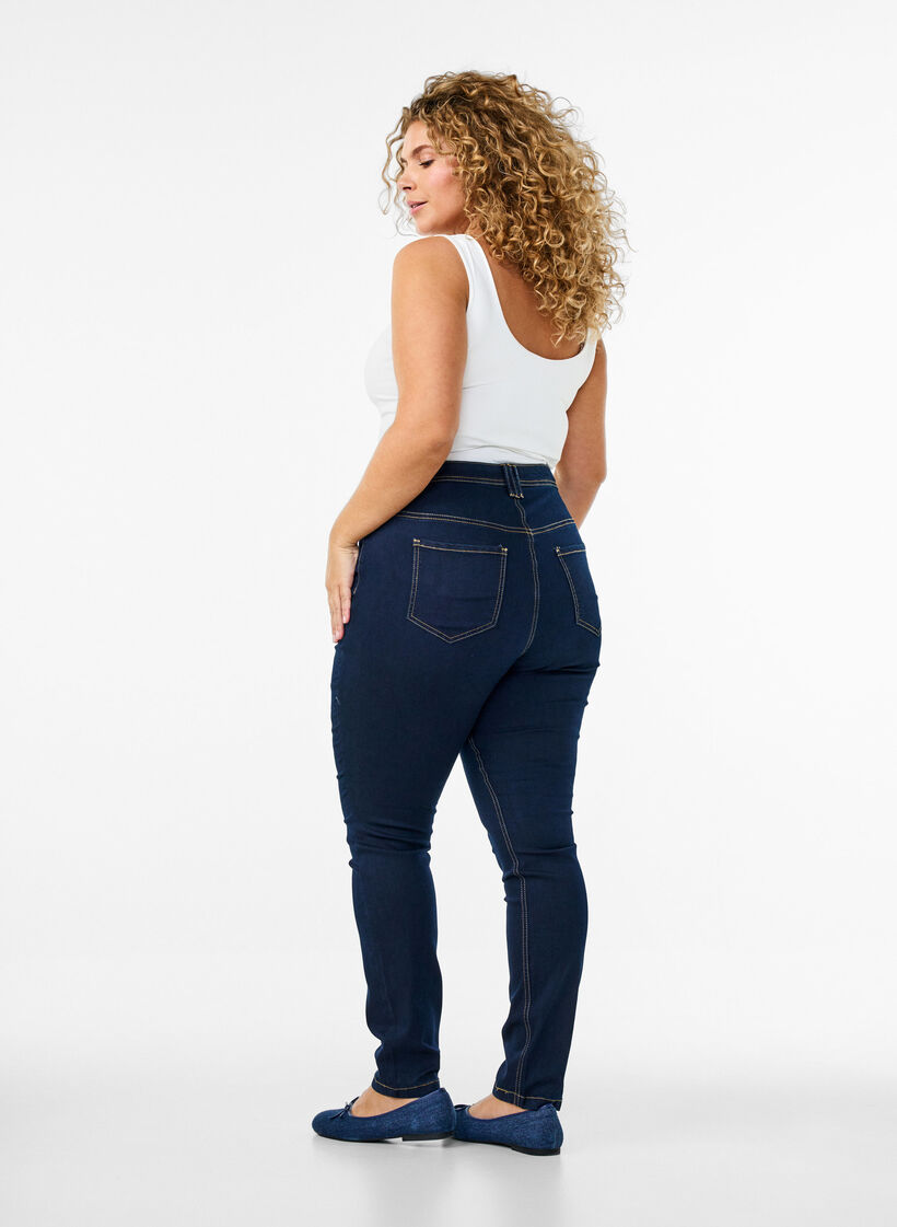 Jean super slim Amy &agrave; taille haute, Bleu, Model image number 1
