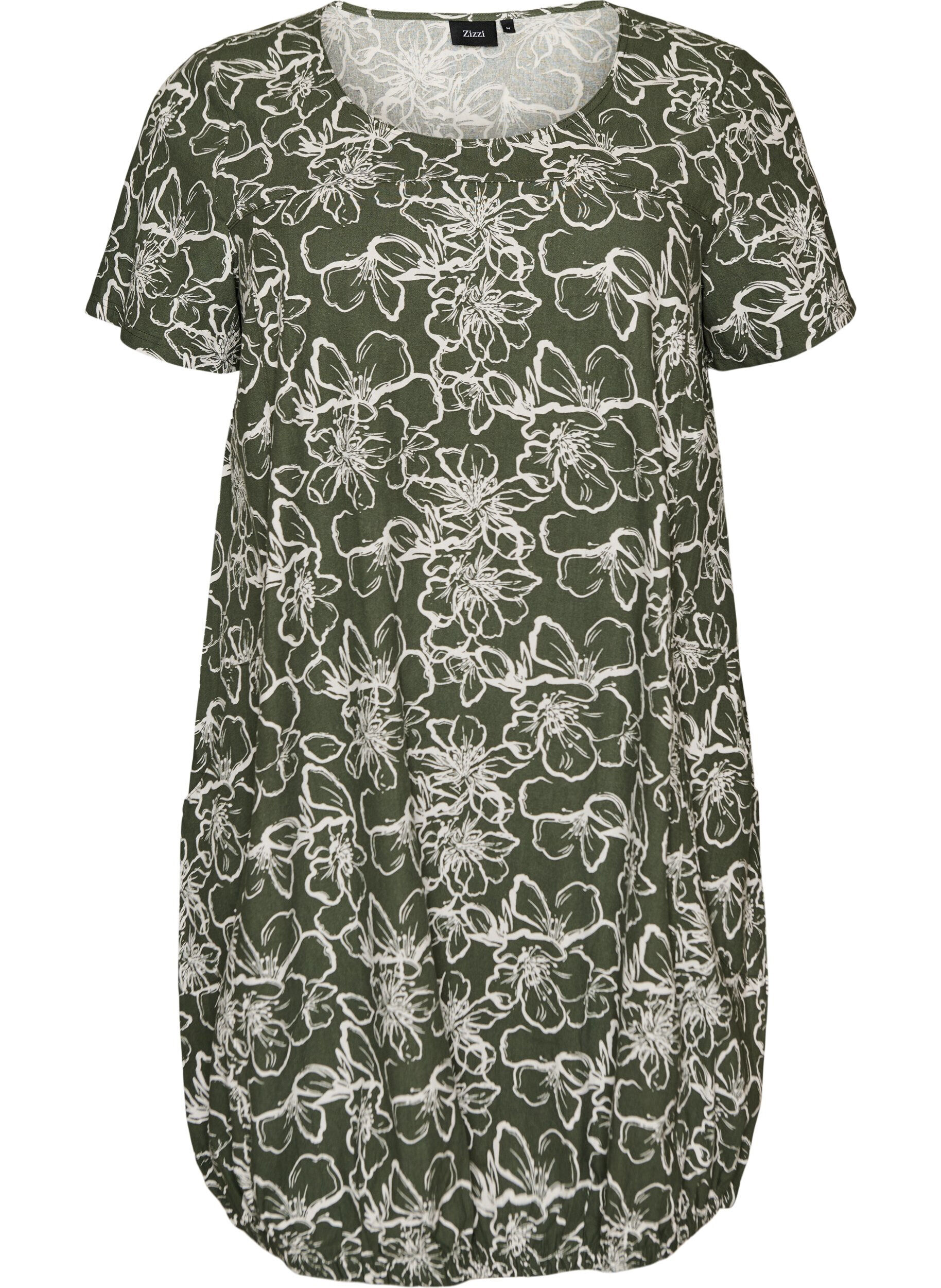 Robe en coton &agrave; manches courtes avec imprim&eacute;