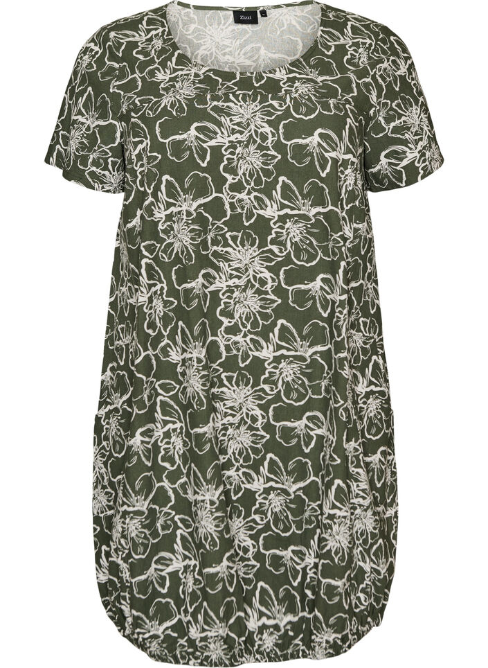 Robe en coton &agrave; manches courtes avec imprim&eacute;, Vert, Packshot image number 0
