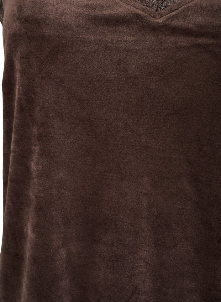 Top aus Velours mit Spitzen, Braun, Packshot image number 2