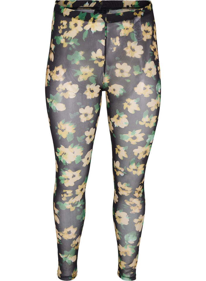 Leggings en mesh avec imprimé floral, Yellow Green AOP, Packshot image number 0