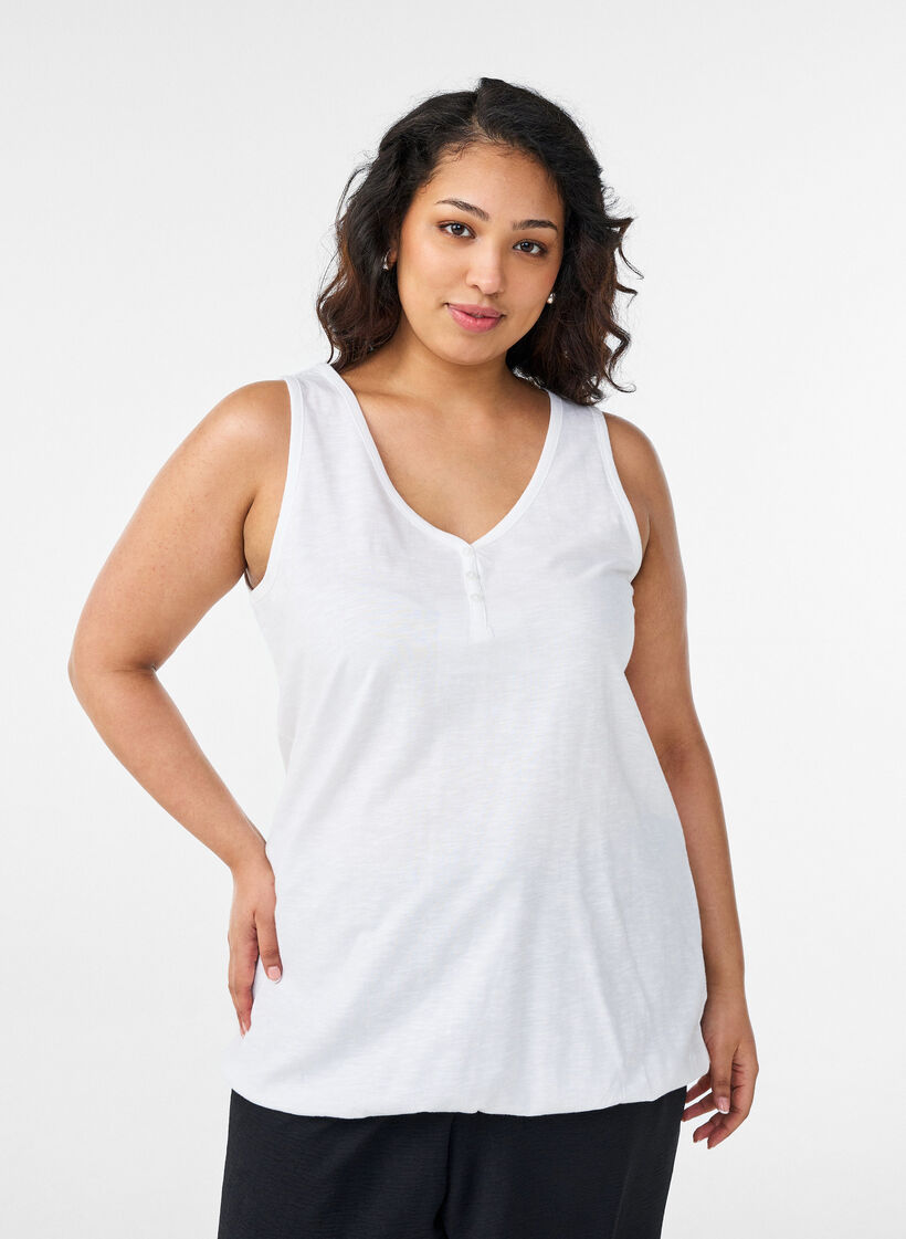Tanktop aus Bio-Baumwolle mit V-Ausschnitt und Kn&ouml;pfen, Wei&szlig;, Model image number 0