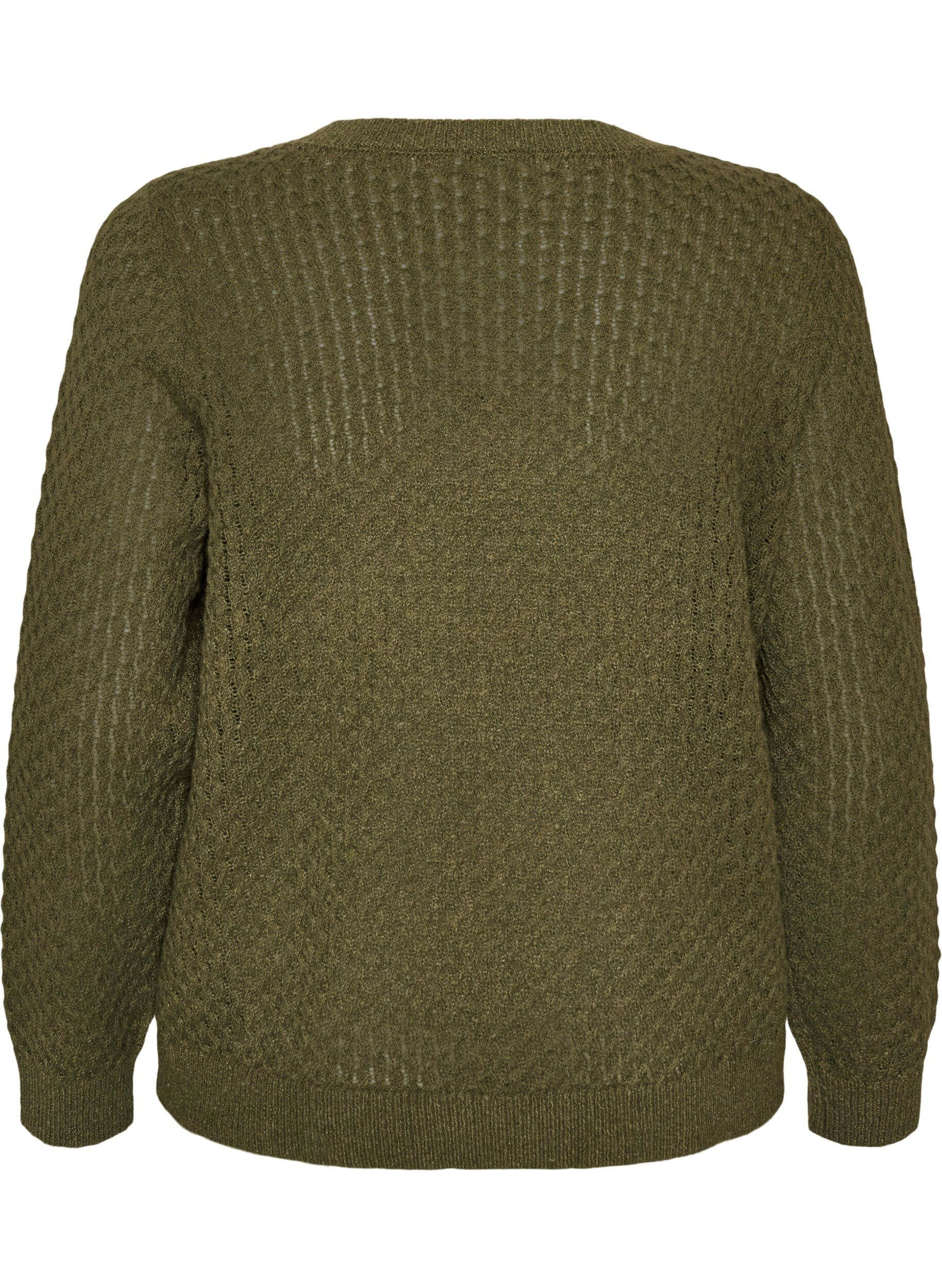 ZizziBlouse en maille avec motif ajour&eacute; textur&eacute;, Vert fonc&eacute;, Packshot image number 1