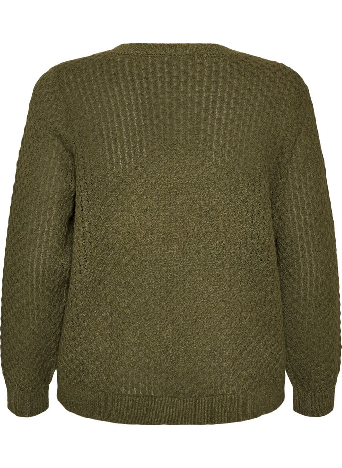 Blouse en maille avec motif ajour&eacute; textur&eacute;, Vert fonc&eacute;, Packshot image number 1