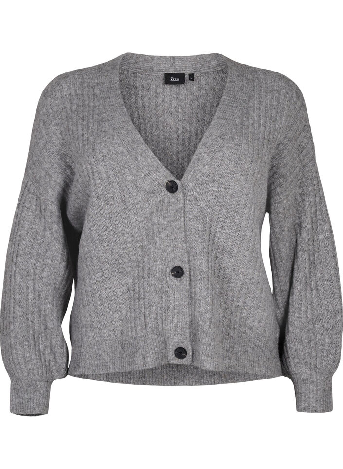Melange-Strickjacke aus Feinripp, Light Grey Melange, Packshot image number 0