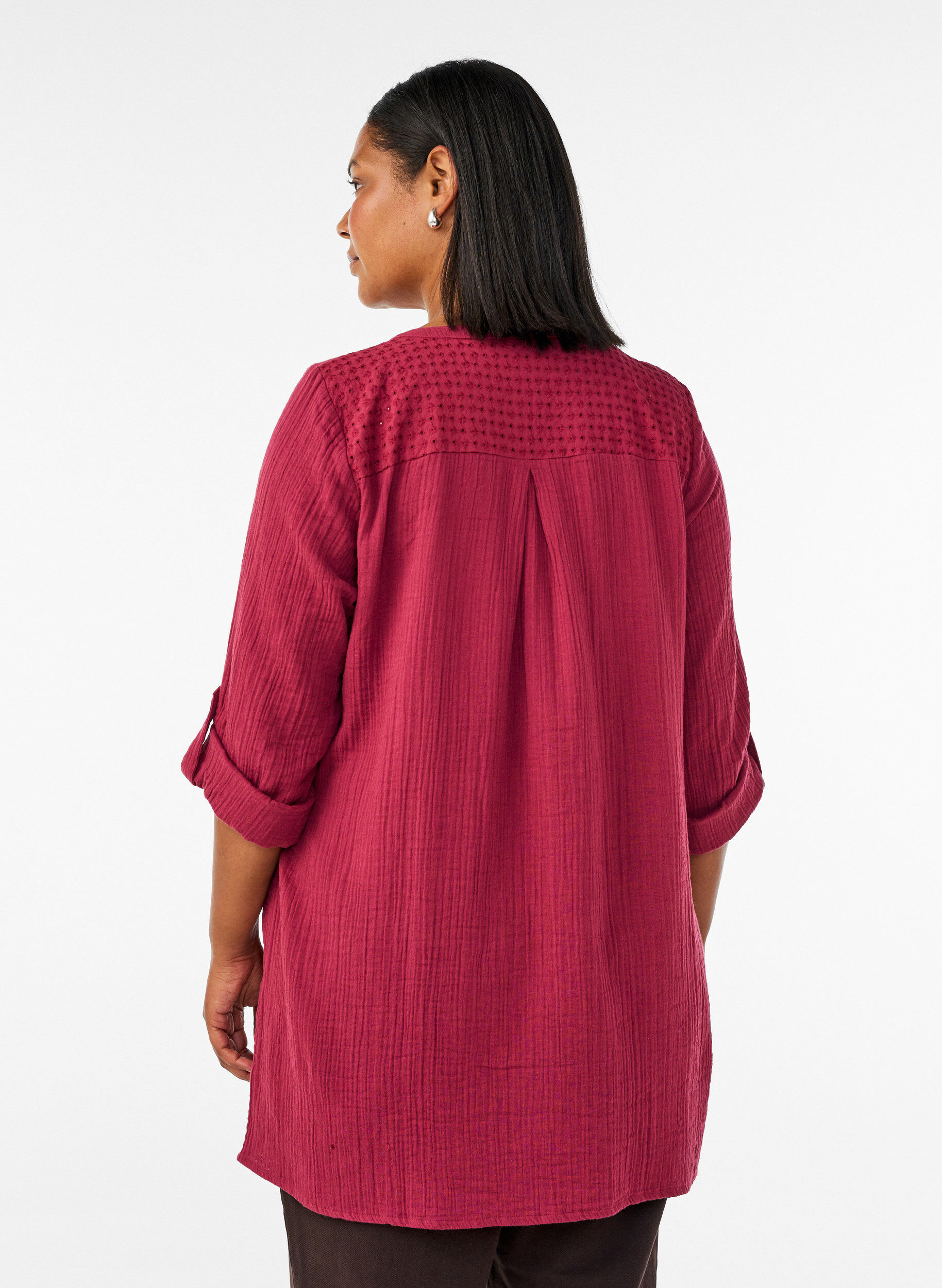 ZizziTunique en mousseline de coton avec broderie anglaise, Rouge, Model image number 2