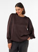 Blouse aspect satin&eacute; avec coupe ballon, Marron, Model image number 0