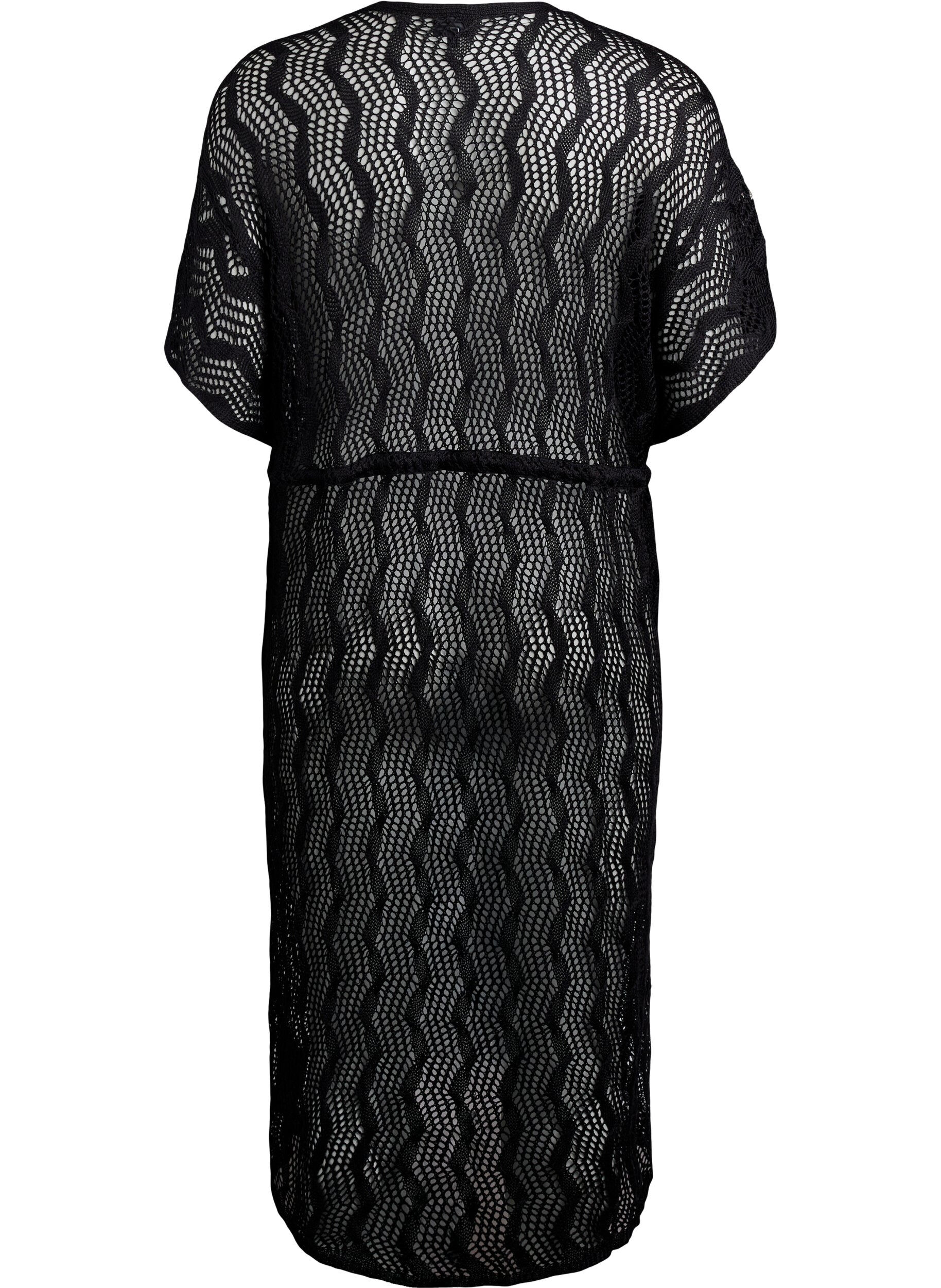 Zizzi Strandkimono mit Bindeg&uuml;rtel, Schwarz, Packshot image number 1