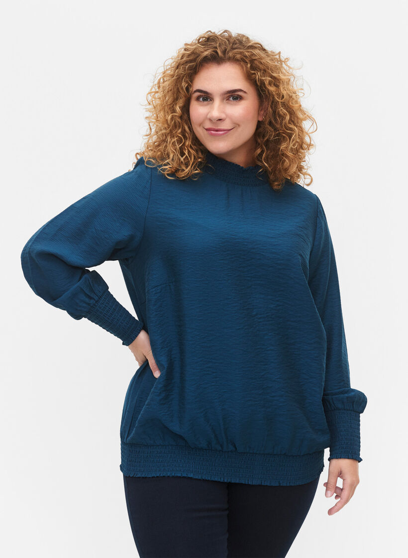 Viskose Bluse mit Schürze, Reflecting Pond, Model image number 0