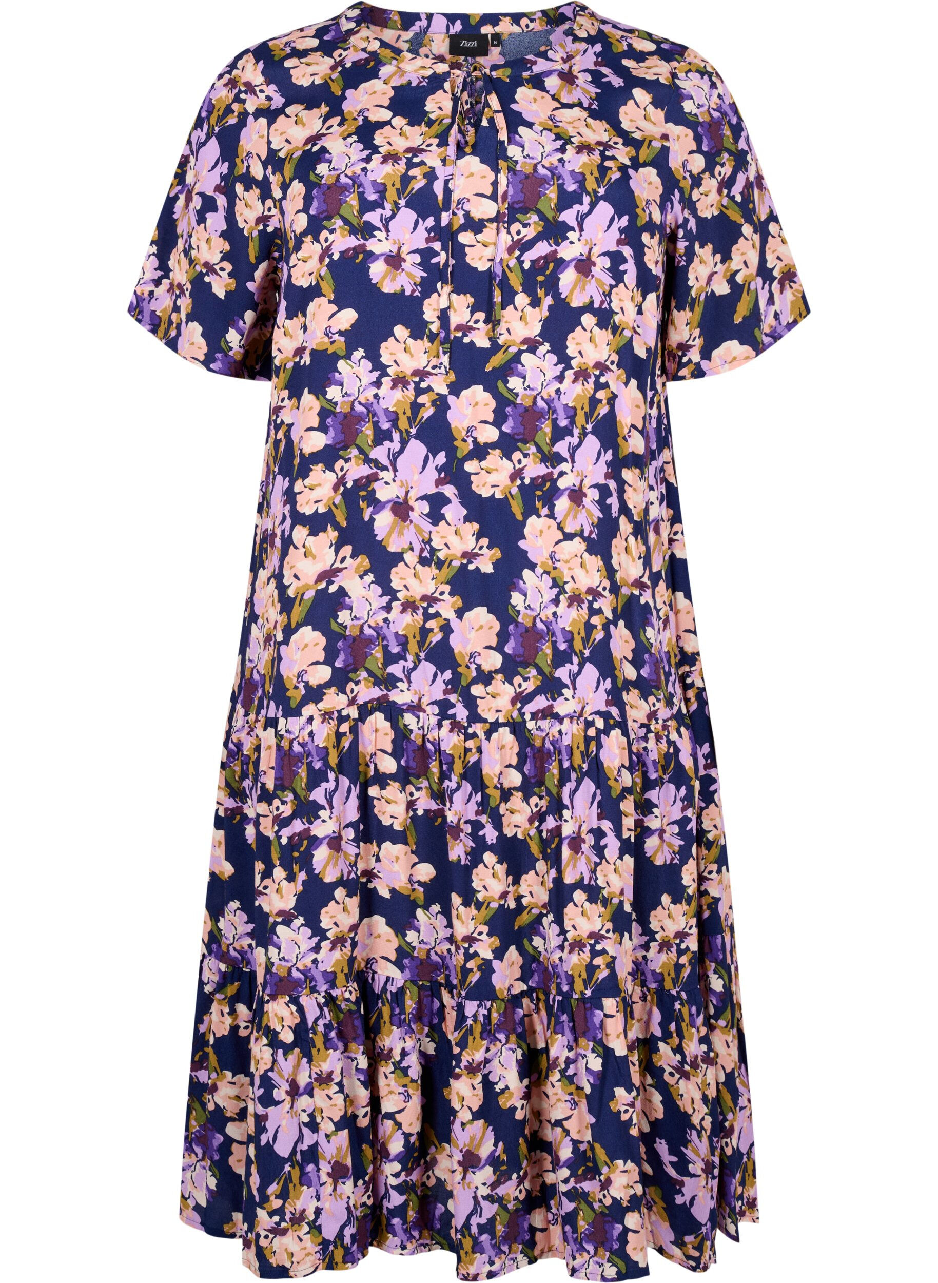 Zizzi Kurz&auml;rmliges Viskose-Kleid mit Aufdruck, Small Flower AOP, Packshot image number 0