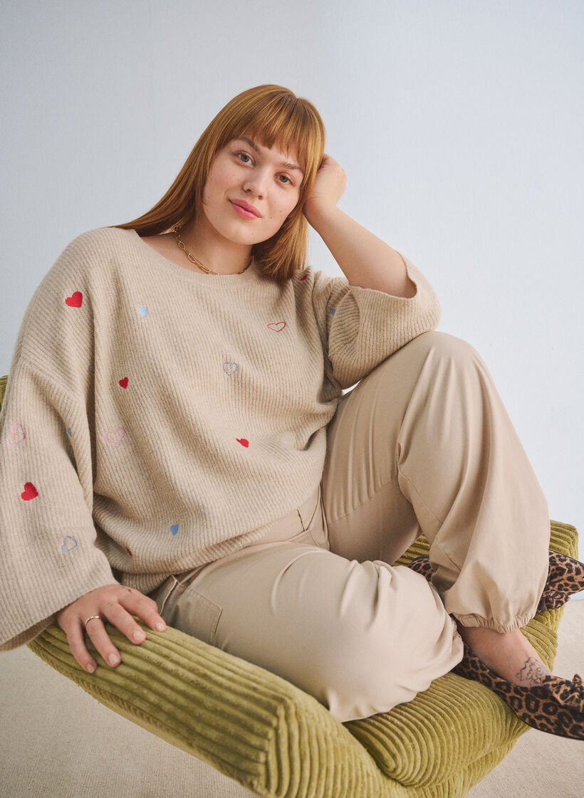 Strickbluse mit Herzen und 3/4-&Auml;rmeln, Beige, Image image number 0