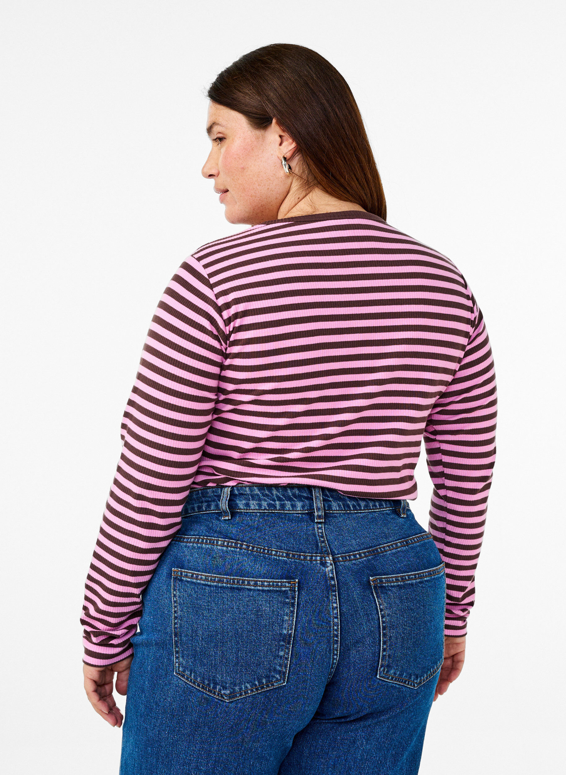 ZizziGestreifte Bluse mit langen &Auml;rmeln, Pink, Model image number 2