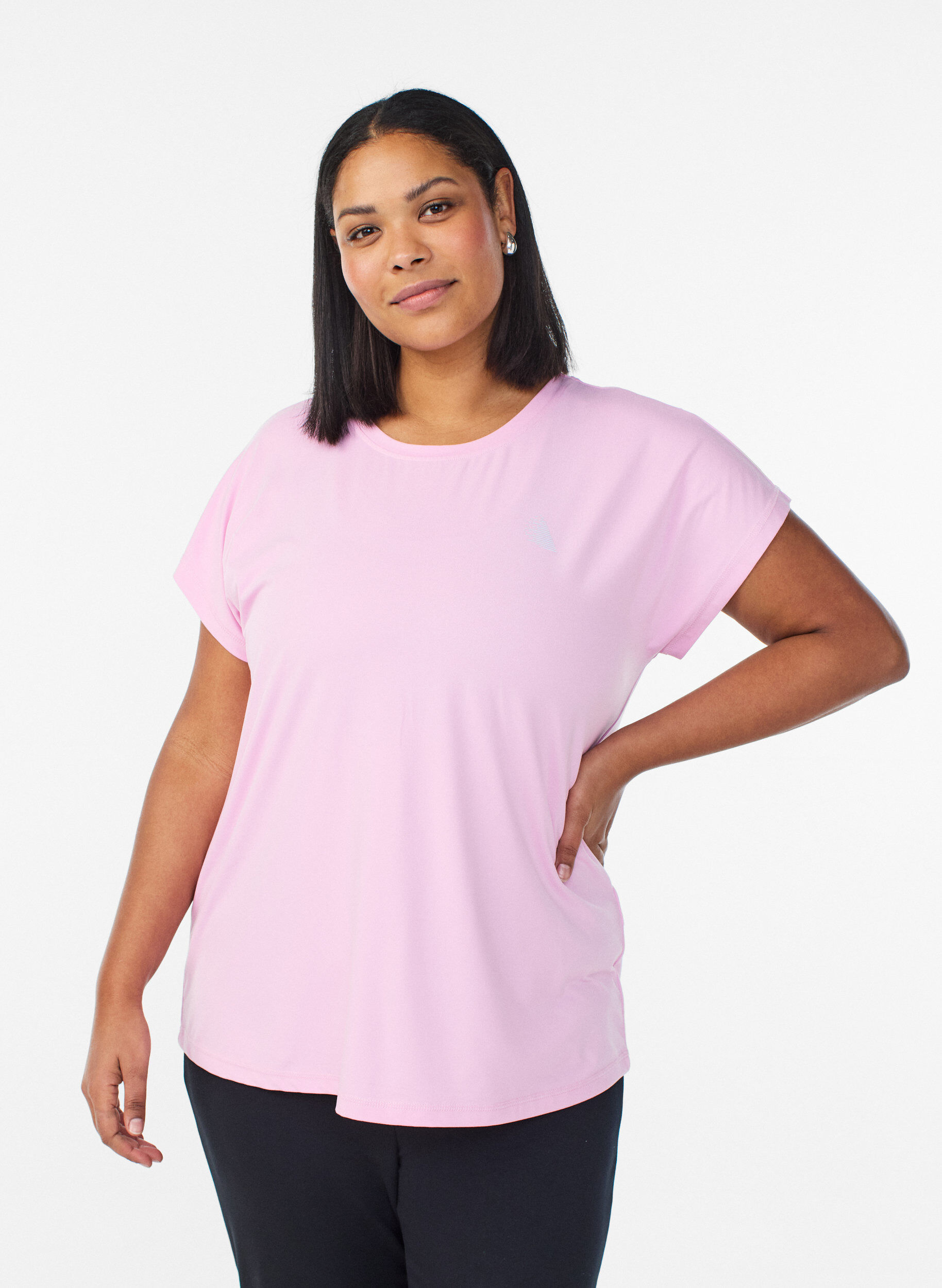 Zizzi Einfarbiges Trainings-T-Shirt, Pink, Model image number 0