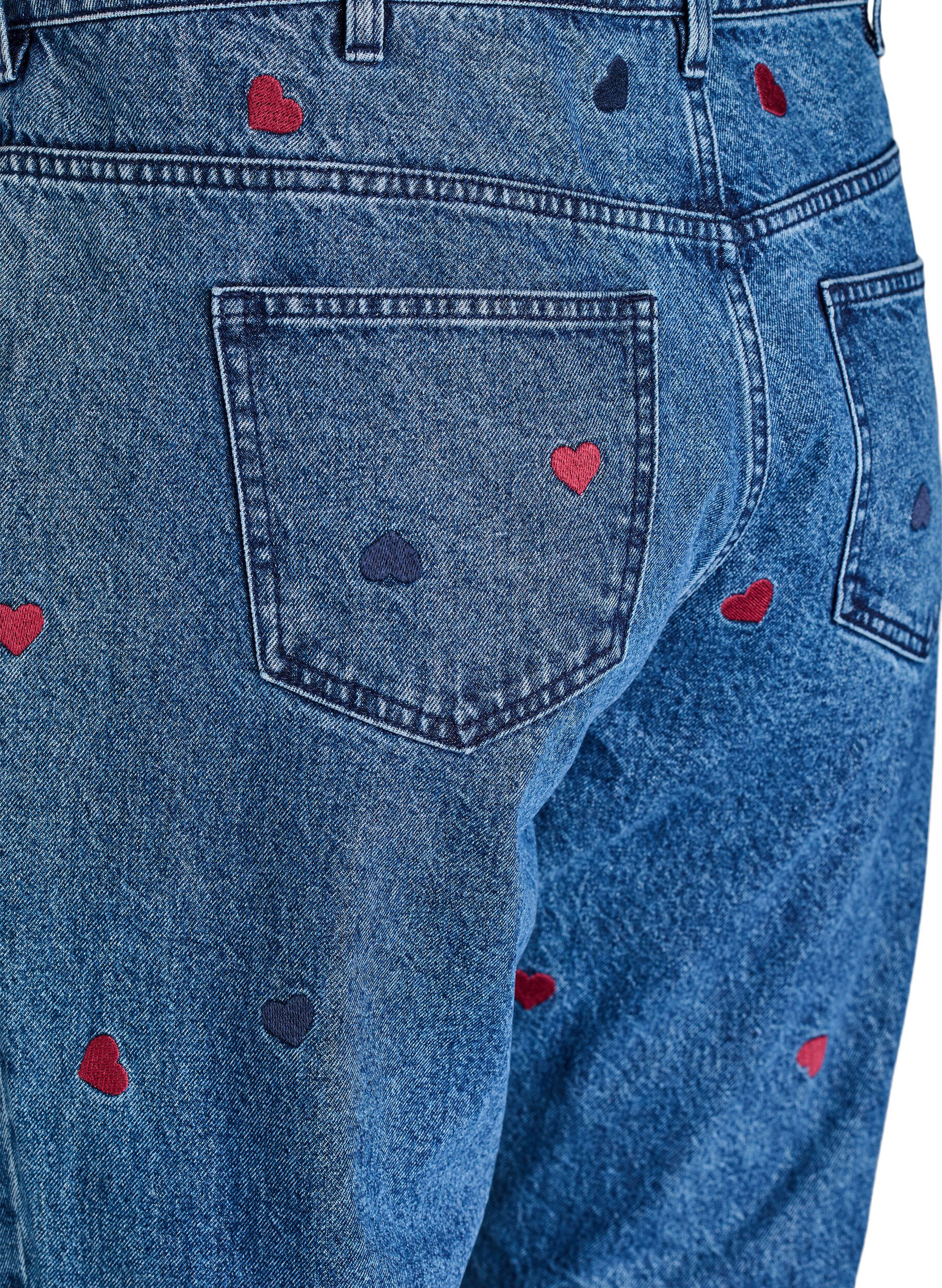 Zizzi Jean Gemma taille haute avec broderies, Bleu, Packshot image number 3