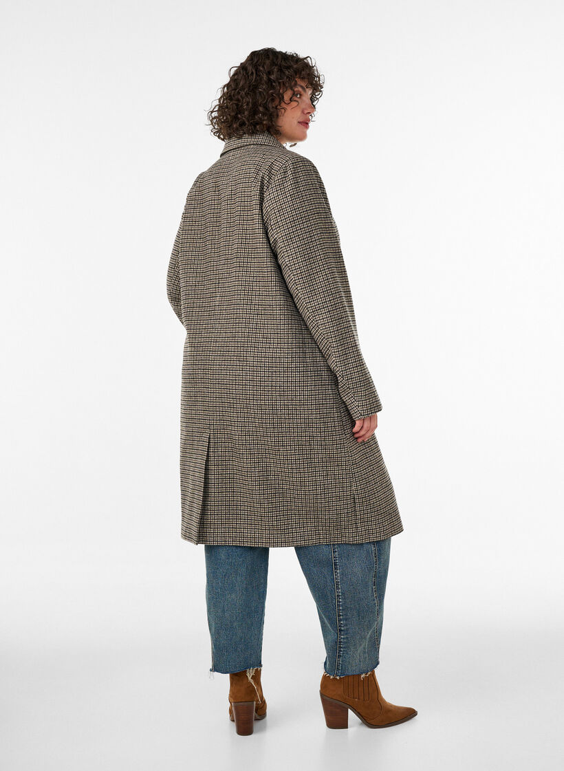 Manteau mi-long &agrave; carreaux, Marron, Model image number 2