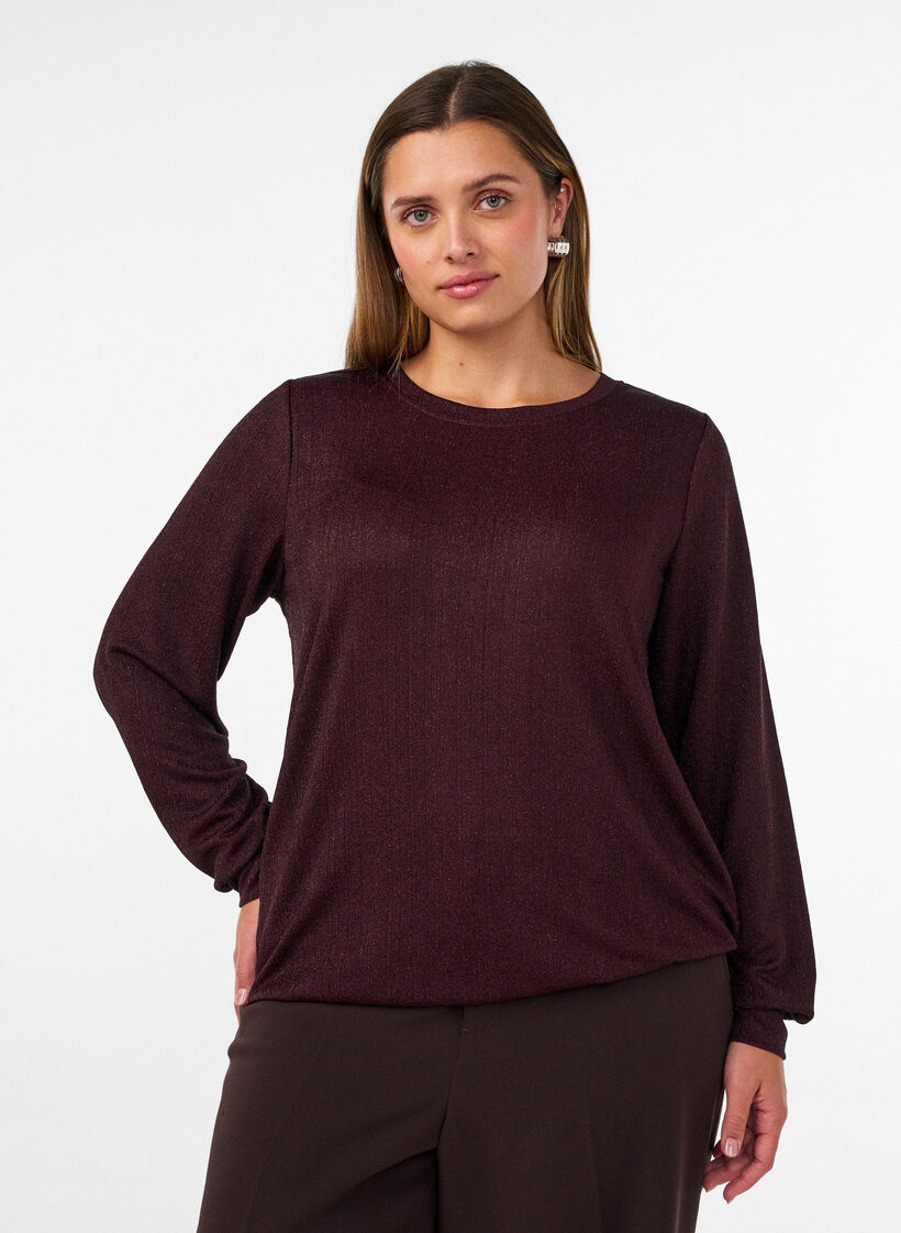 Bluse mit vertikaler Struktur und Glitzerfaden, Rot, Model image number 0
