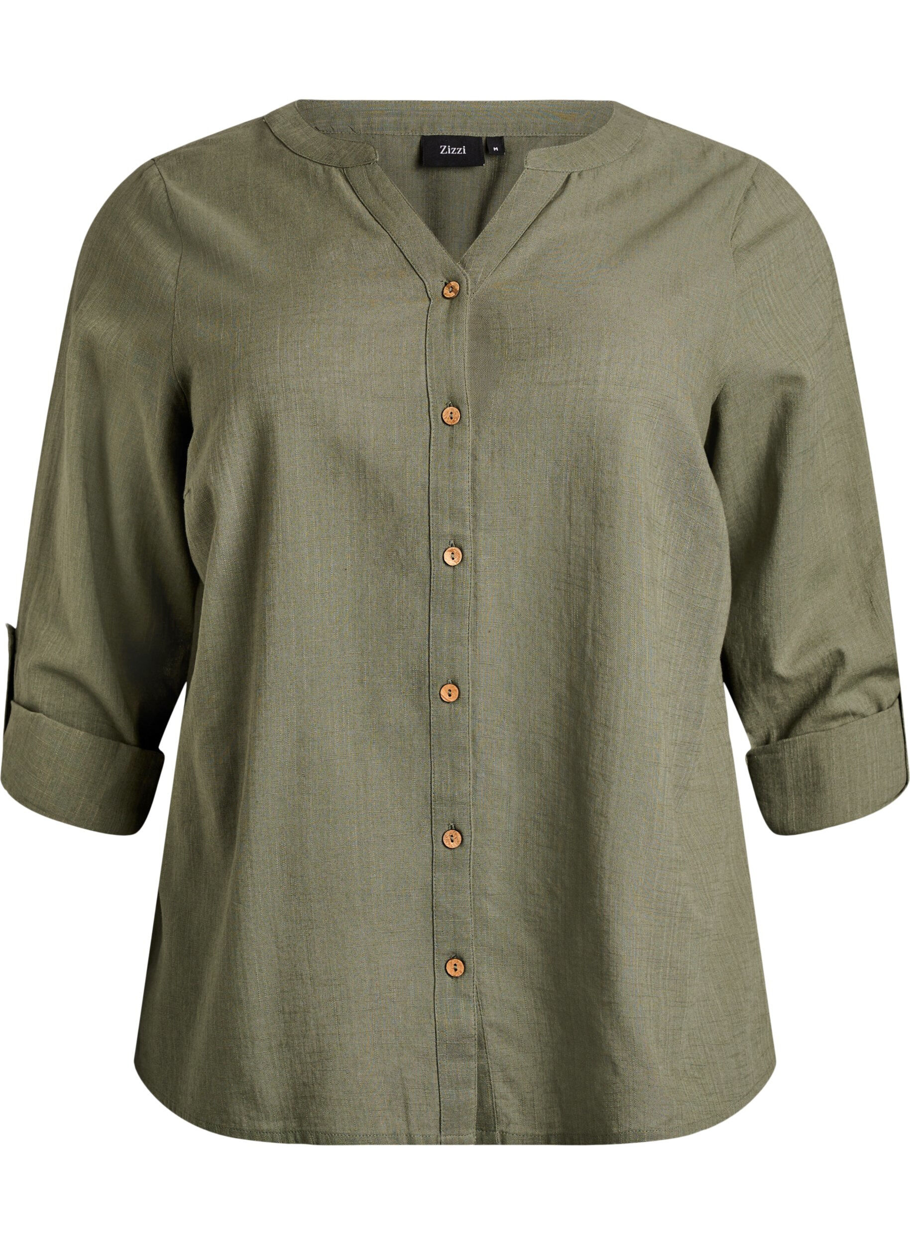 ZizziHemdbluse aus Baumwolle mit V-Ausschnitt, Gr&uuml;n, Packshot image number 0