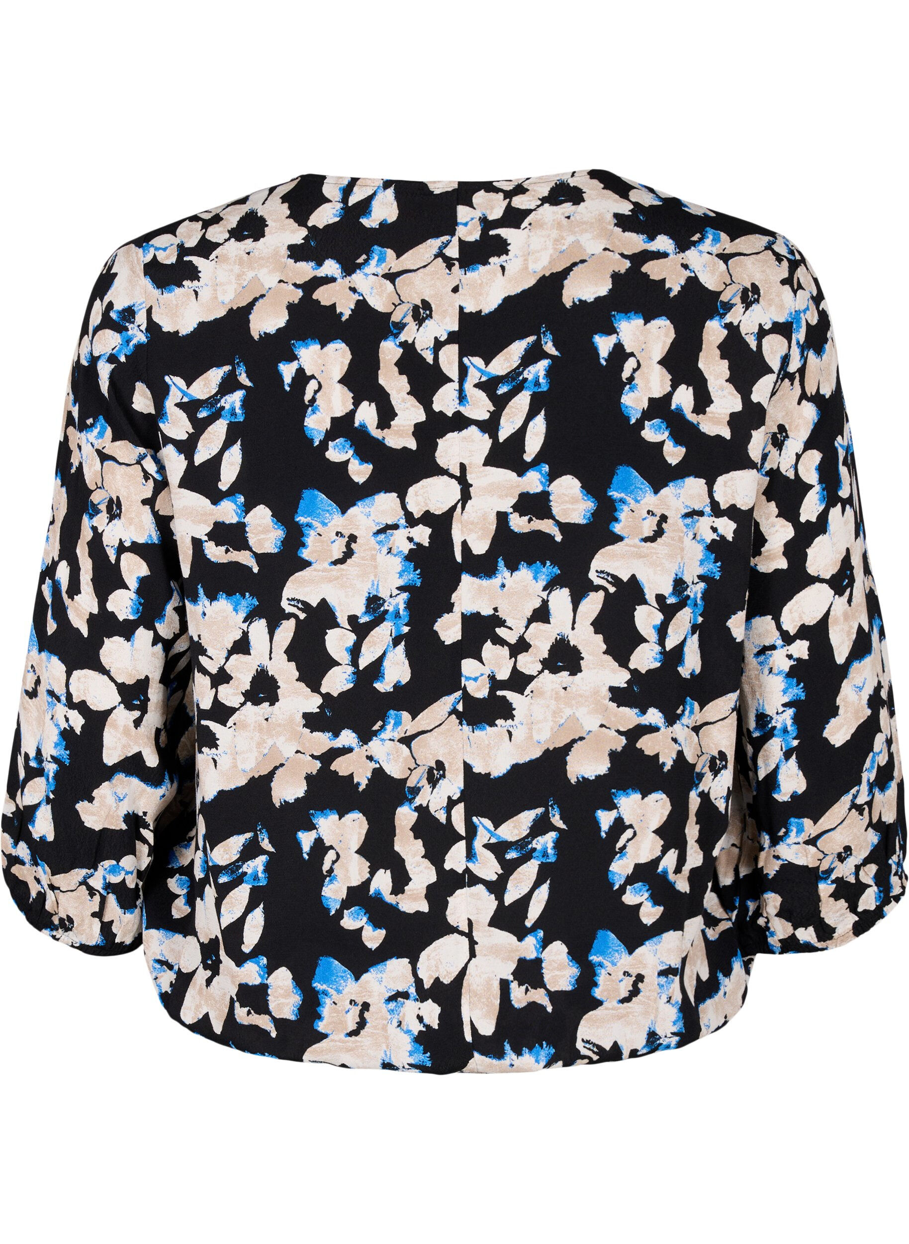 Zizzi  Viskosebluse mit Print und Kittel, Schwarz, Packshot image number 1