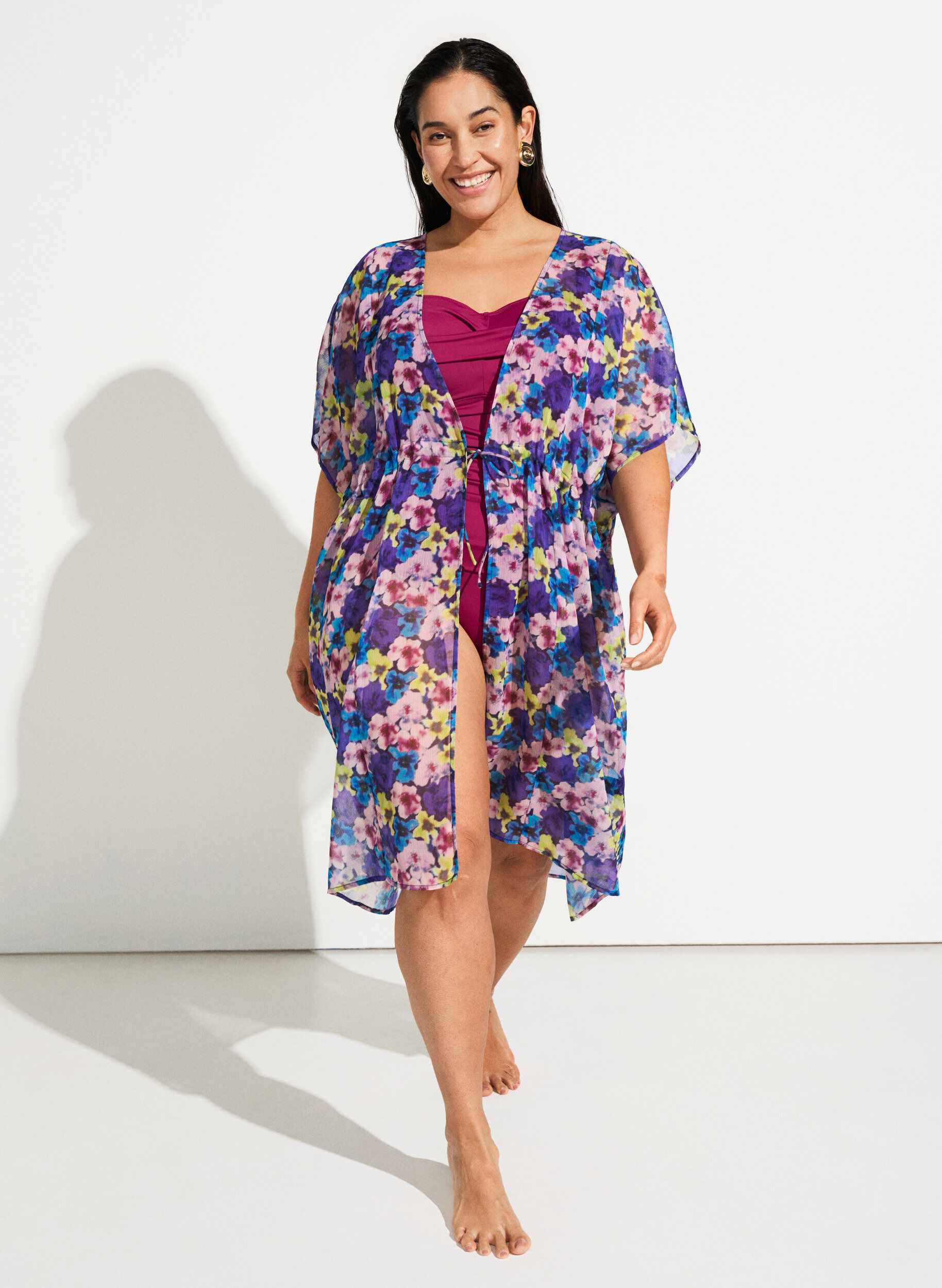 Zizzi Strand-Kimono mit Druck, Blau, Image image number 0