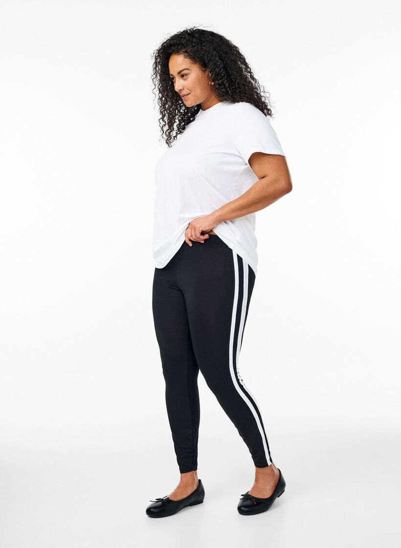 Leggings aus Viskose mit Seitenstreifen, Black W. Stripe, Model image number 2
